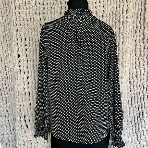 Vintage Inspired Pleione Black & White Polka Dot Ruffle Blouse Size Medium - Picture 8 of 12